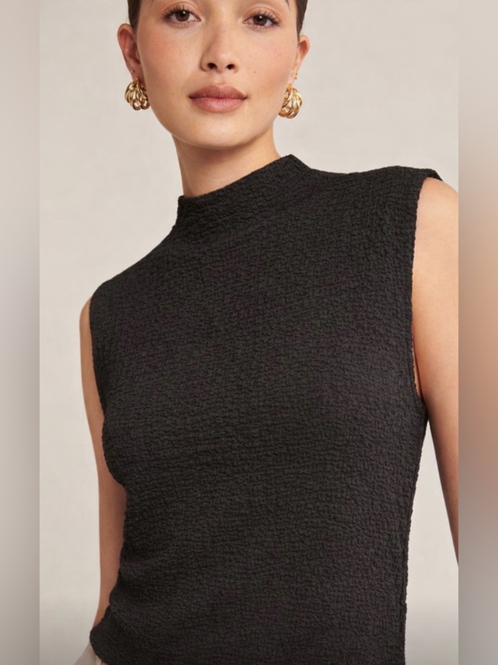 Abercrombie & Fitch Black Textured High Neck Shell Top